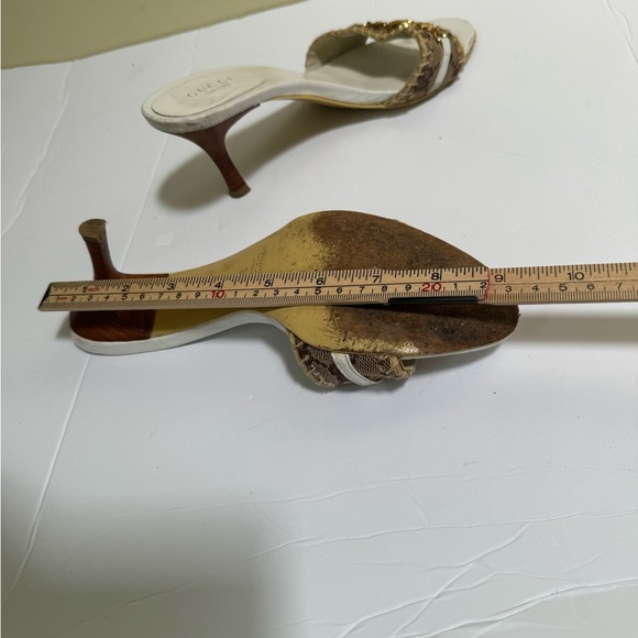 Gucci GG Horsebit Leather Canvas Open Toe Mules Slides Sandals Heels Neutral 36 - Picture 14 of 15